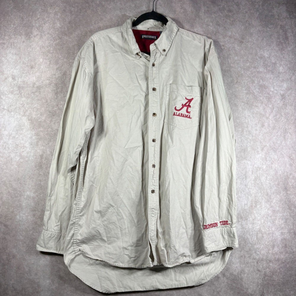 Alabama Crimson Tide Pressbox Shirt Men 2XL Khaki Button Down Cotton Long Sleeve